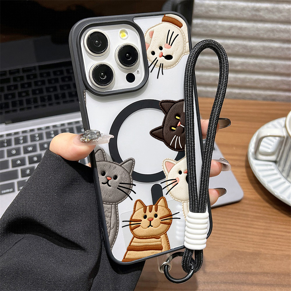 Apple Iphone 15 Pro Max - Casing HP Kucing Bordir Imitasi Lucu